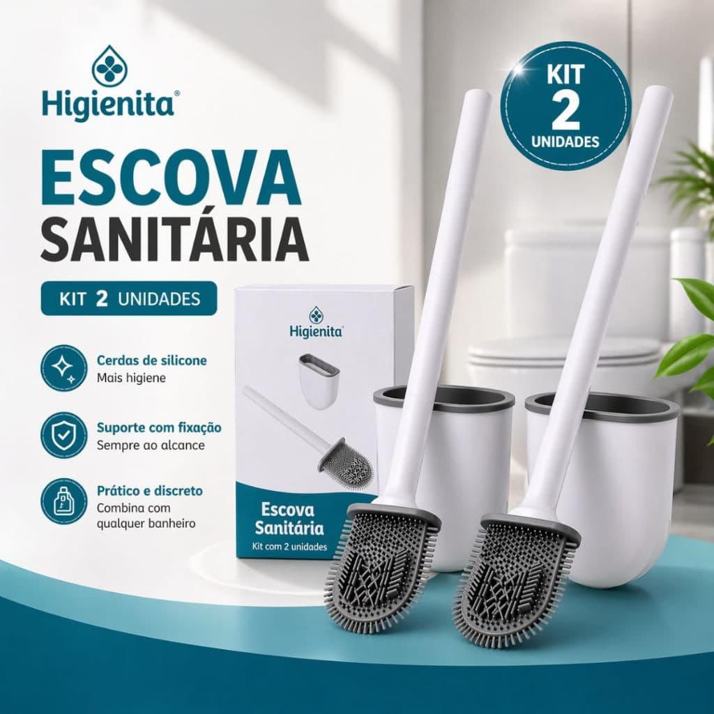 Kit 2 Escova Sanitaria De Silicone Com Suporte Higienita Branco Discreta