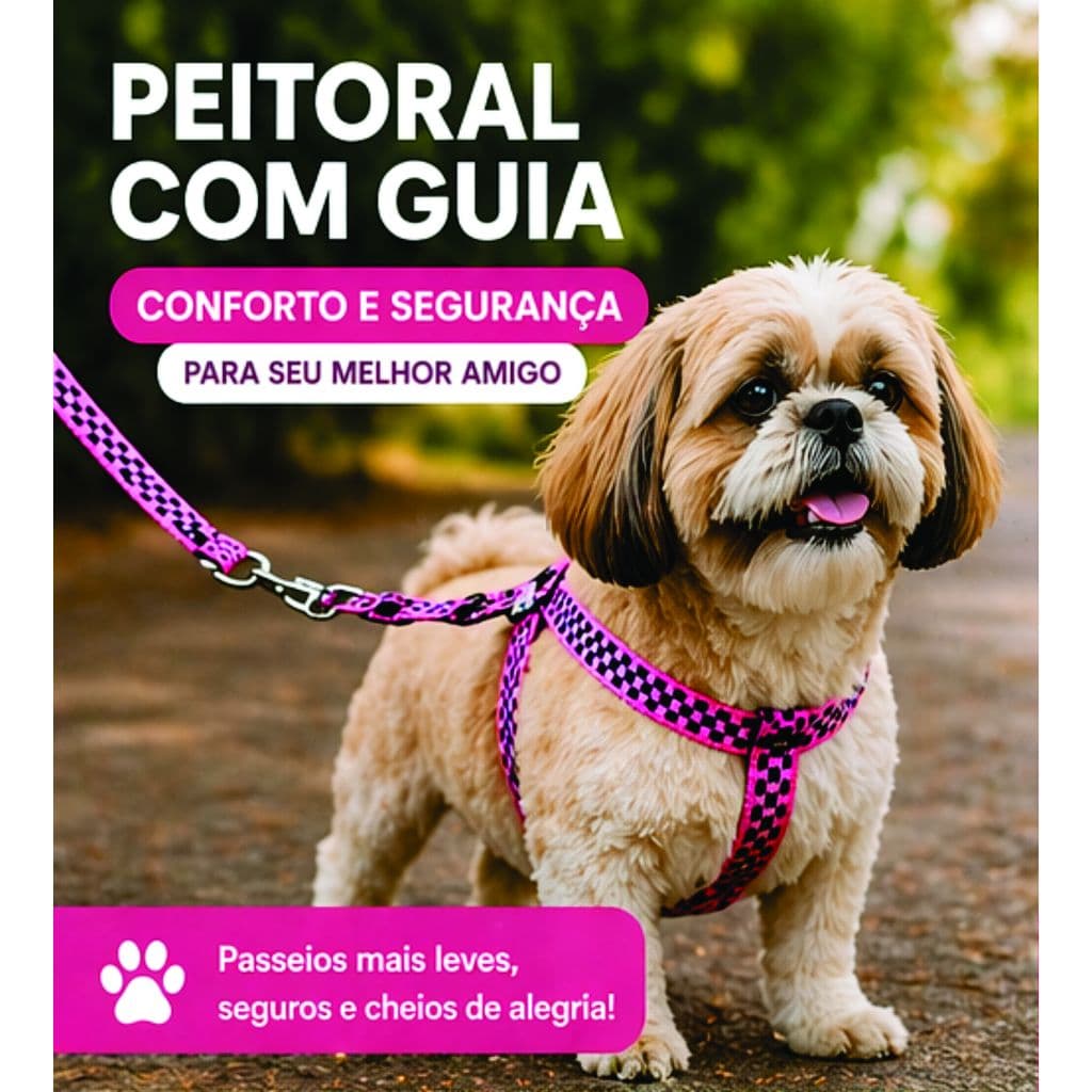 COLEIRA PEITORAL + GUIA CÃES PORTE PEQUENO E GATOS