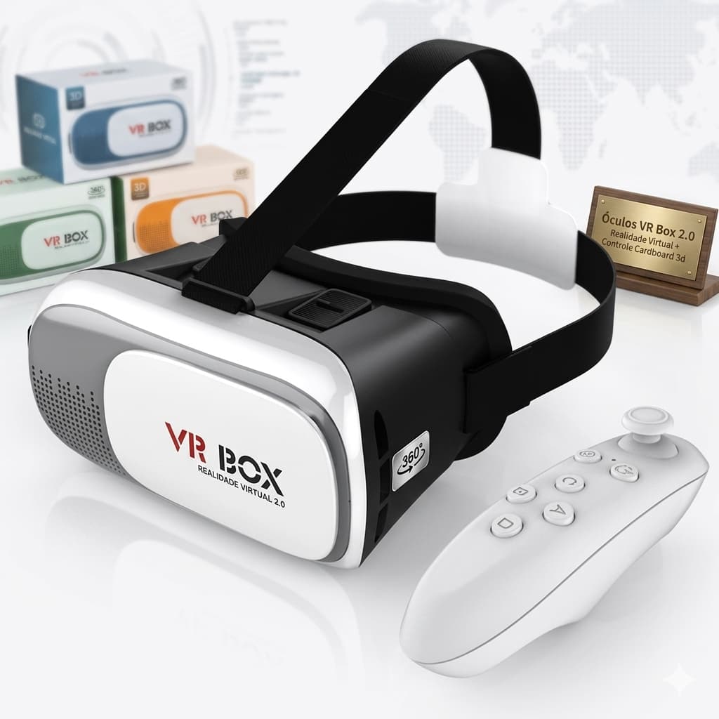 Óculos VR Box 2.0 Realidade Virtual 3D + Controle Bluetooth | Compatível Android e iOS