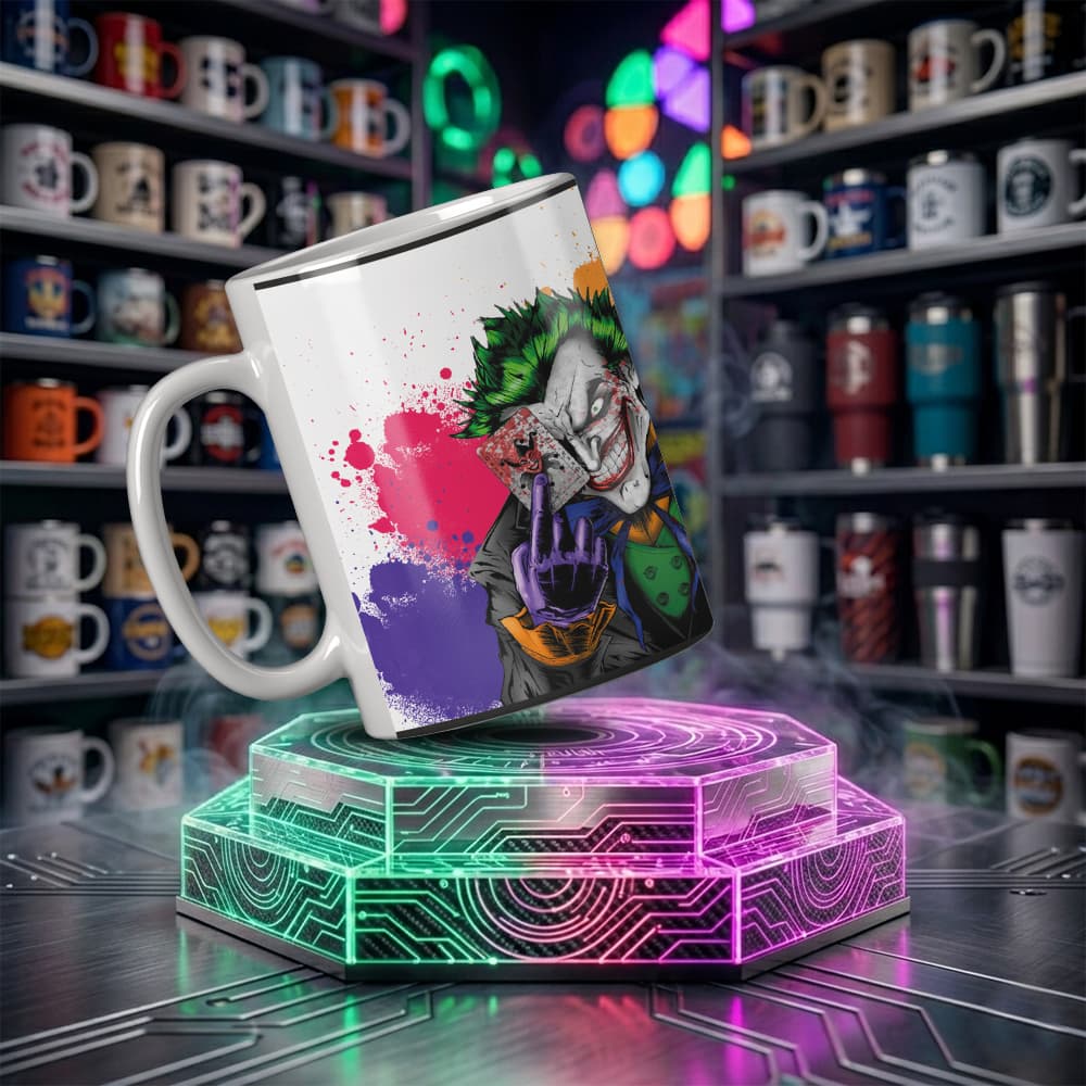 Caneca Coringa Branca de Cerâmica 325ml com Estampa Geek | Joker Presente Batman DC