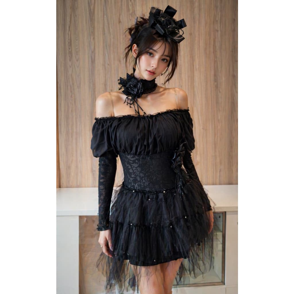 Vestido Festa Adulto Feminino Vintage Pim-Up Retrô Preto Casamento Cabaré Luxo