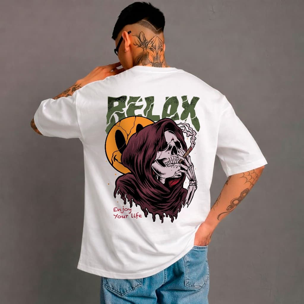 Camiseta Oversized Relax Caveira Streetwear 100% Algodão Feminino Masculino High Street