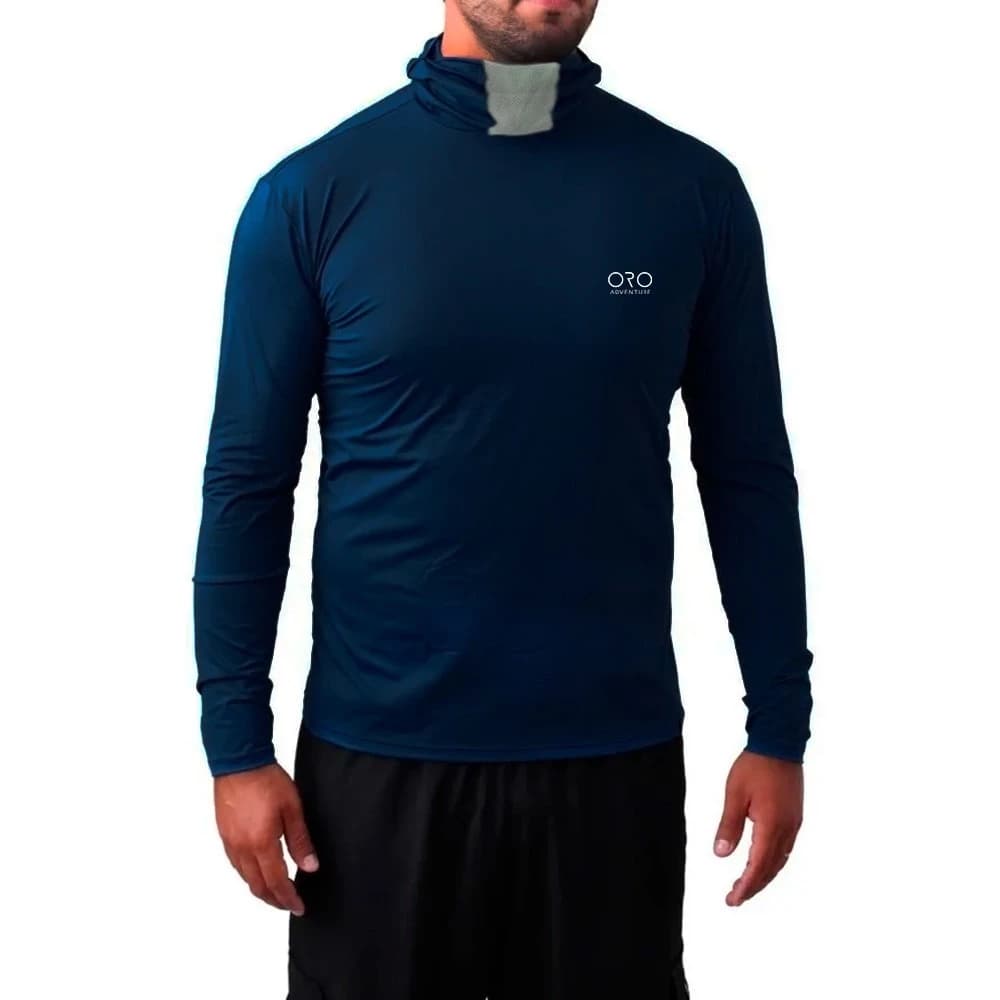 Camiseta UV50+ Manga Longa Ninja Com Capuz Marinho - Oro Adventre