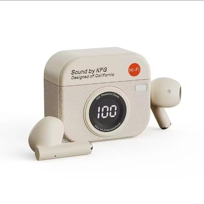 Fone de Ouvido Bluetooth TWS Q86 Retro Design Câmera Som Hi-Fi Bateria 36h Sem Fio Premium