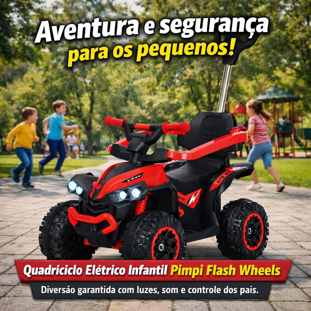 Quadriciclo Elétrico Infantil Pimpi Flash Wheels Diversão Mobilidade e Seguranca