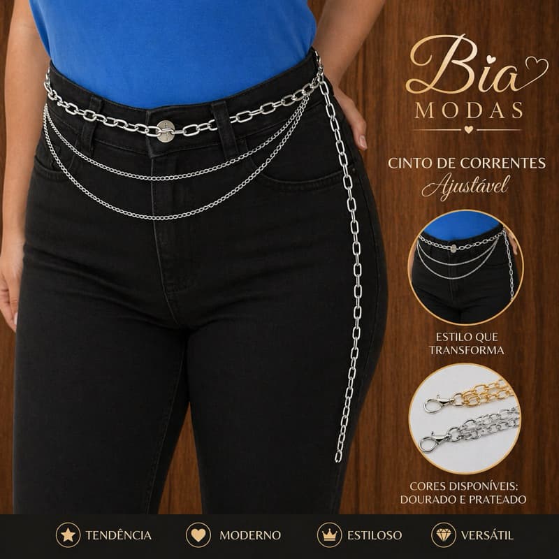 Cinto De Corrente Metal Três Volta GROSSA Moda Plus size Fashion