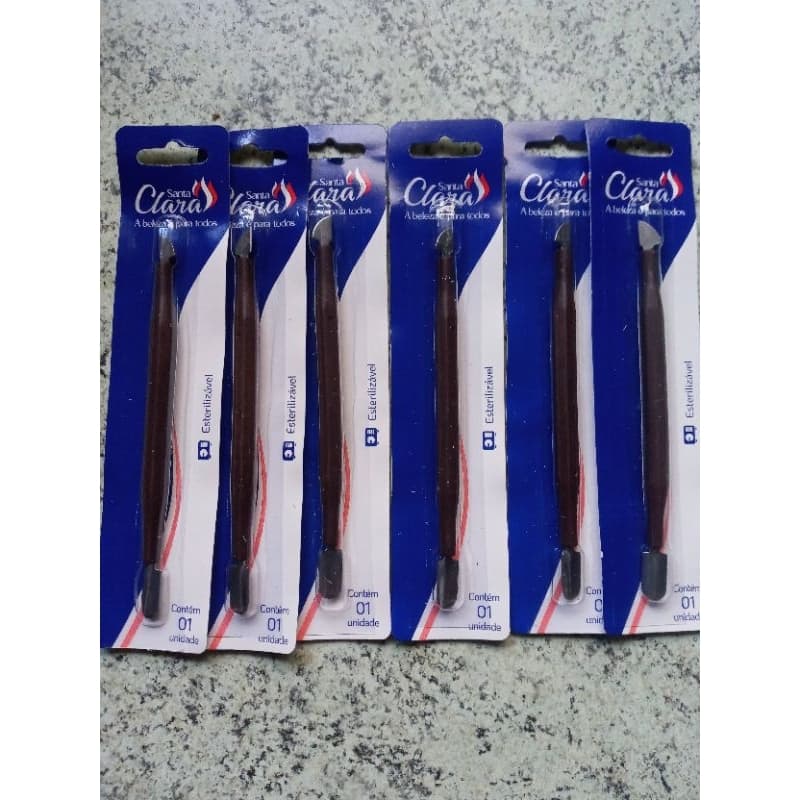 KIT COM 6 ESPÁTULAS DUPLAS EM NYLON COM PONTAS DE AÇO, PARA MANICURE,  SUPORTA 180 GRAUS "SANTA CLARA".
