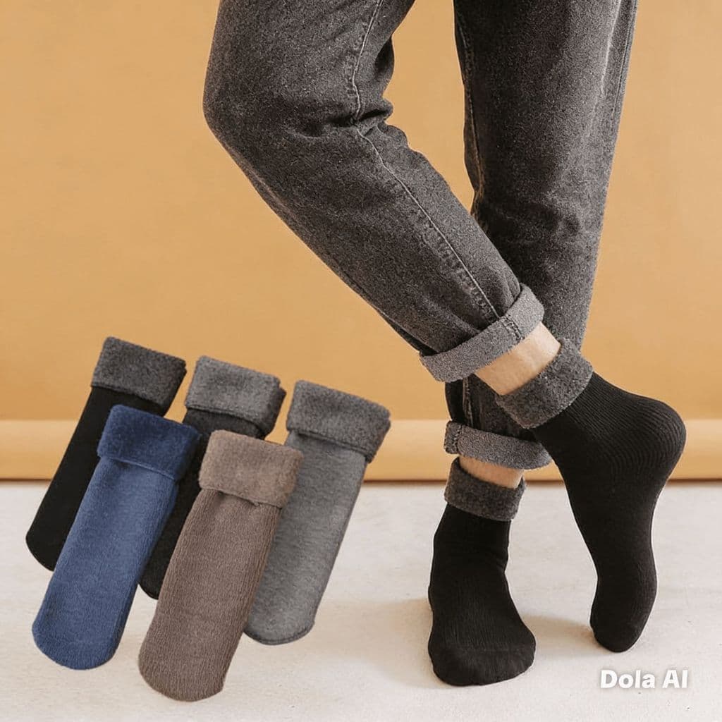 Meia Térmica Masculina Cor Sólida - Espessa e Aquecida para Inverno 40-46