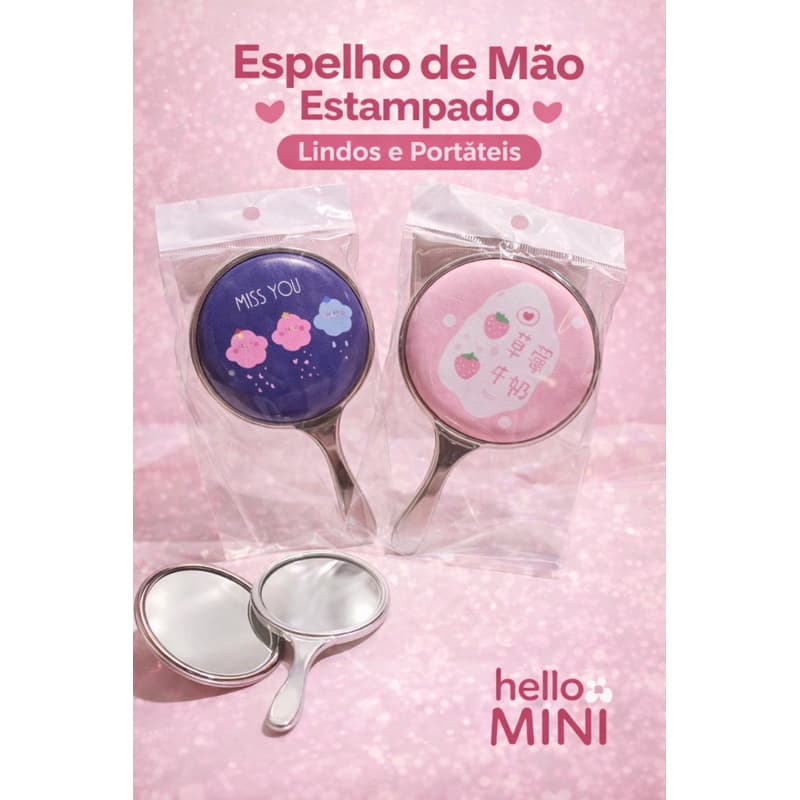 Espelho de Mão Hello Mini – Compacto, Fofo e Portátil