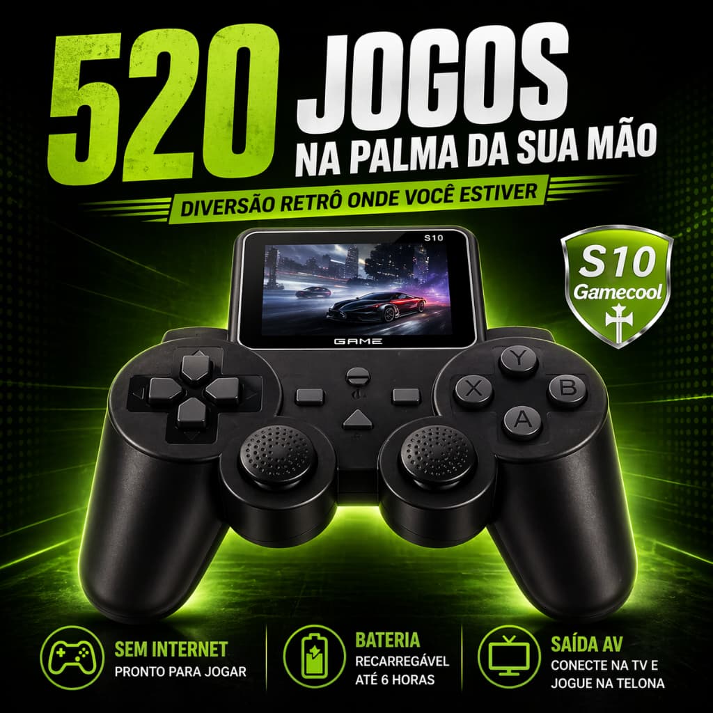 Console Portátil 520 Jogos Retrô Tela LCD Game Stick S10 Recarregável com Saída TV
