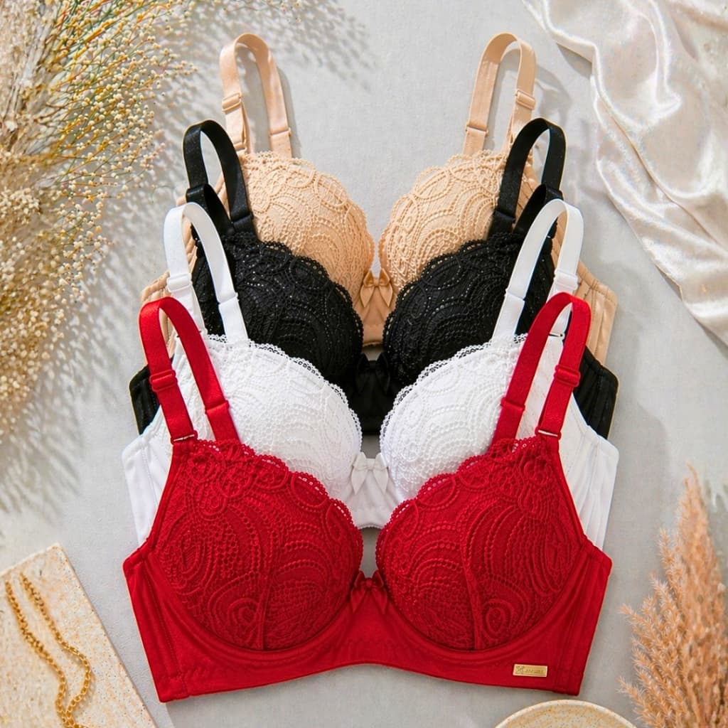 Kit C/4 Sutiãs RENDADO Com Bojo Reforçado Premium Push Up Soutien Efeito Silicione PROMOÇÃO