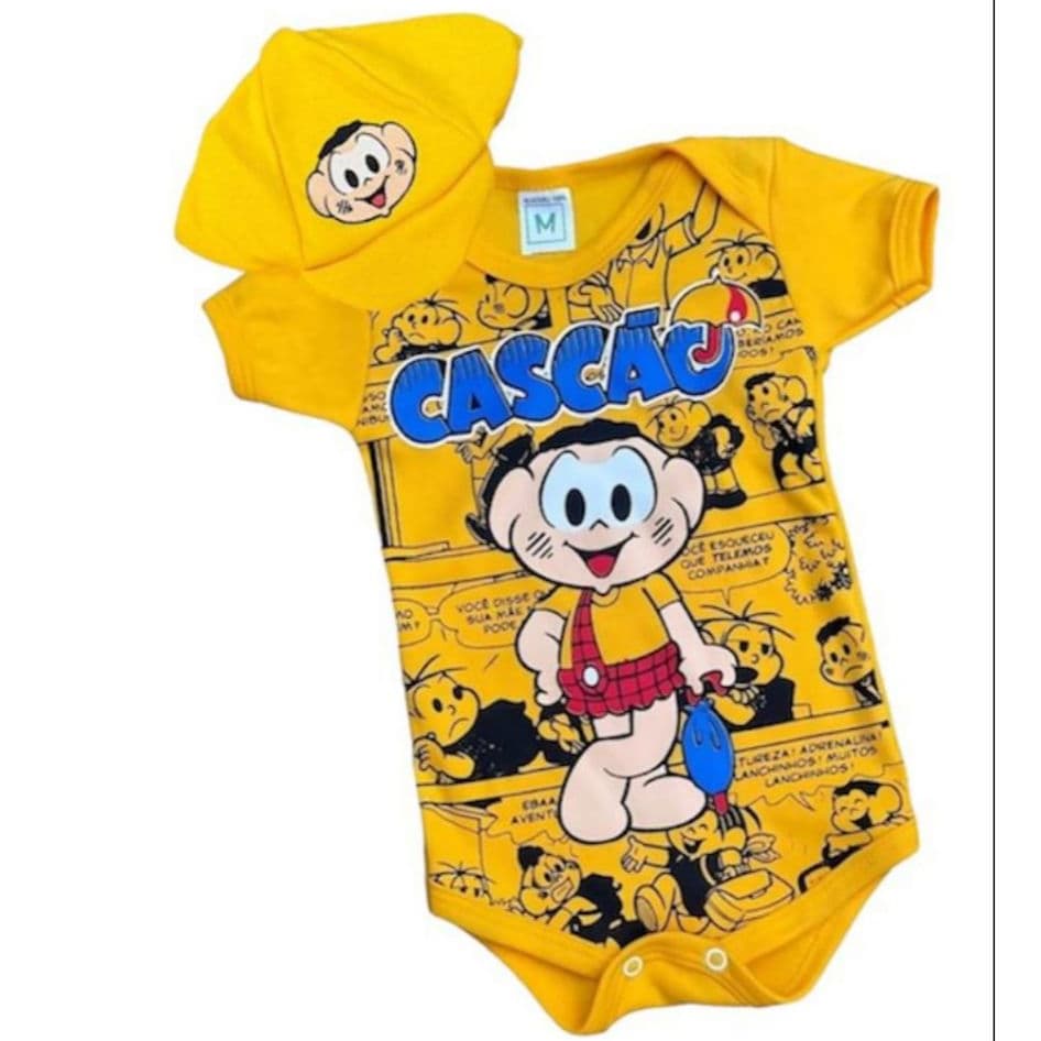 Kit Body Bebê + Boina Cascão Turma da Mônica Gibi Mesversário