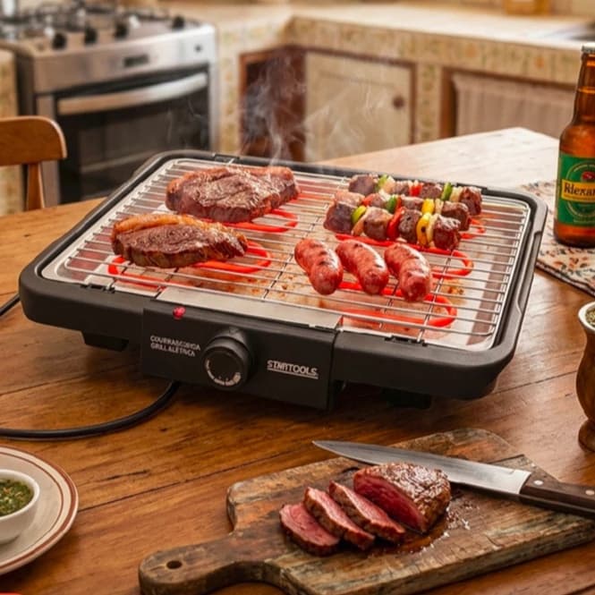 Churrasqueira Eletrica Grill Grelha Removivel Antiaderente Compacta Preta 127V