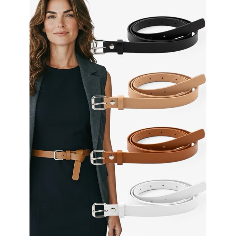 Kit4 Cinto Fivela Prata Tendência Da Moda Couro Sintético Ajustável Blogueira Resistente - Júlia