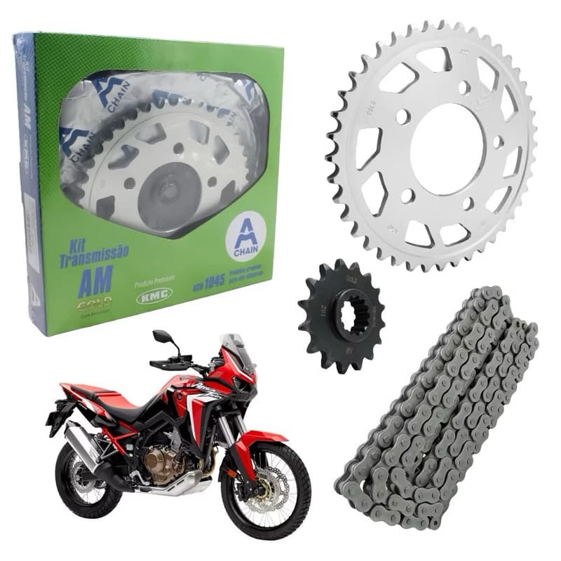 Kit Transmissão Corrente Com Retentor 525EX 124L Coroa 42 Pinhão 16 Africa Twin 2016 a 2023 Aço 1045 - KMC GOLD