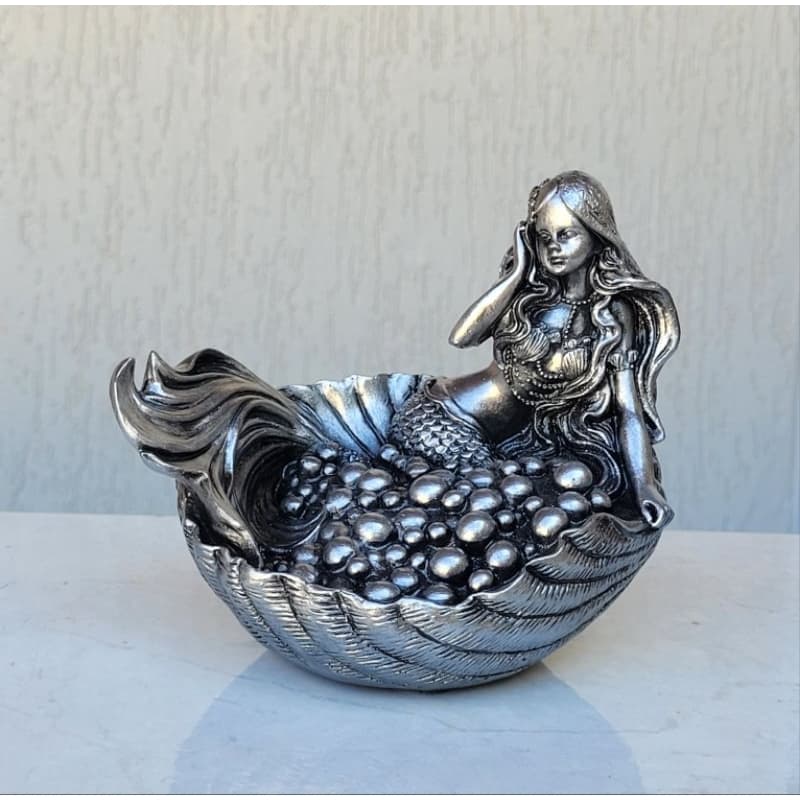 Escultura de Sereia com Pérolas Estatueta Decorativa