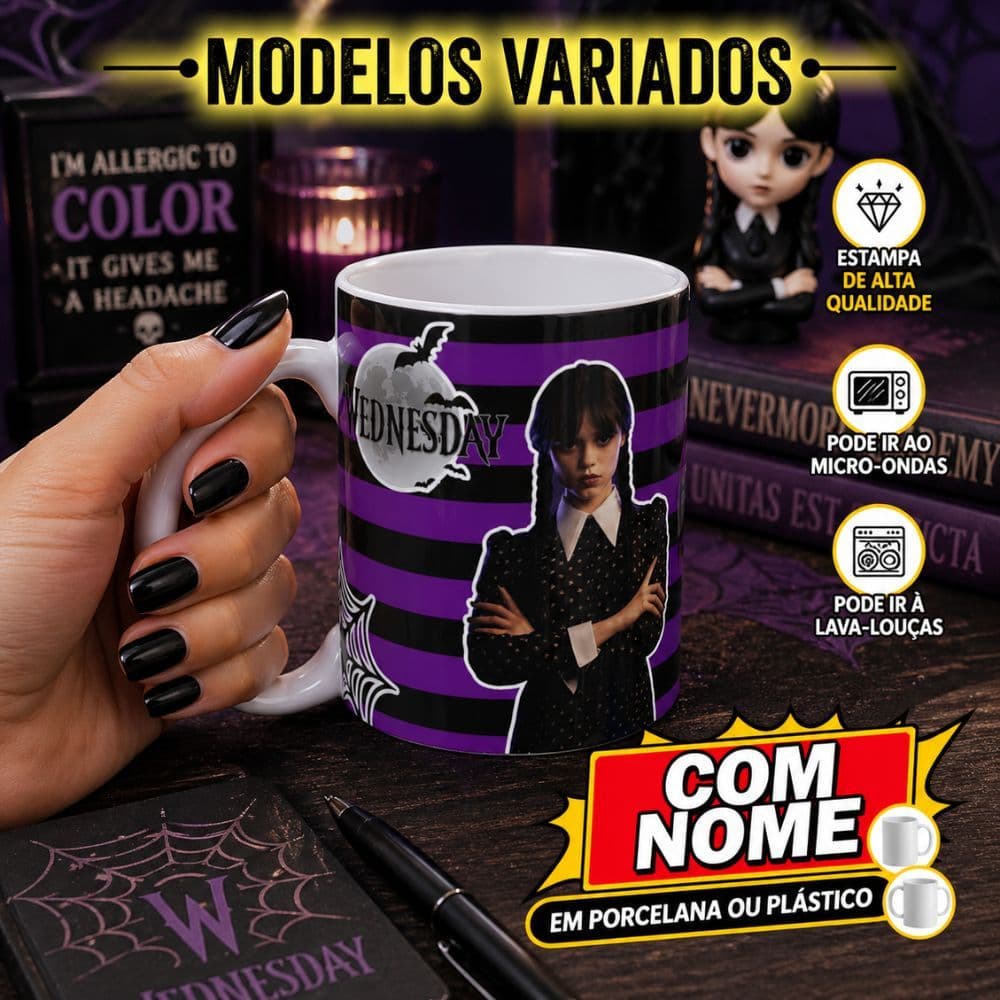 Caneca Personalizada Wandinha COM NOME ( Porcelana ou Plástico )