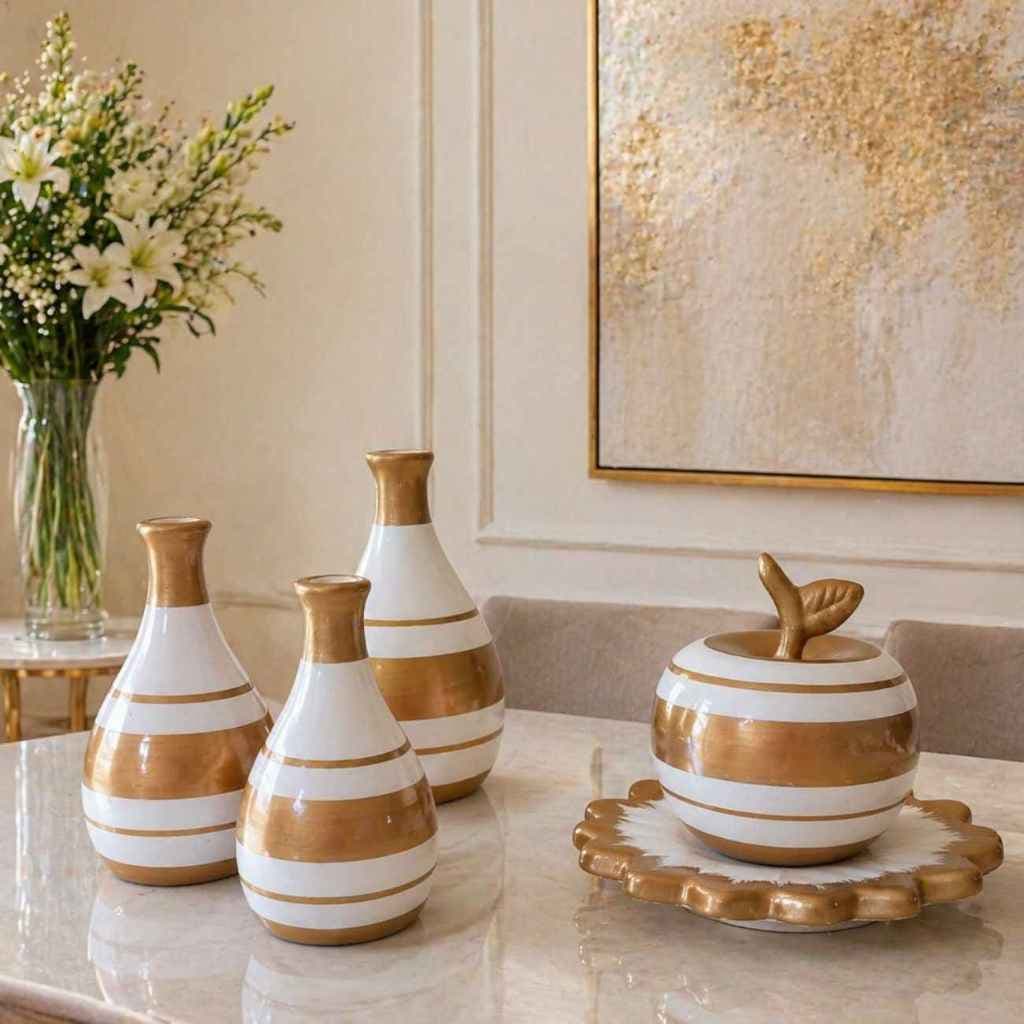 Kit Vasos com Fruta Enfeite Cerâmica Decoração Cozinha Casa Balcão Aparador Mesa