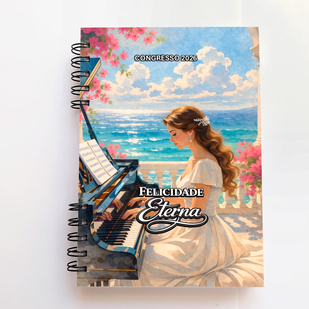 Caderno congresso JW personalizado com nome do comprador, agenda, Jw, A5, Felicidade eterna