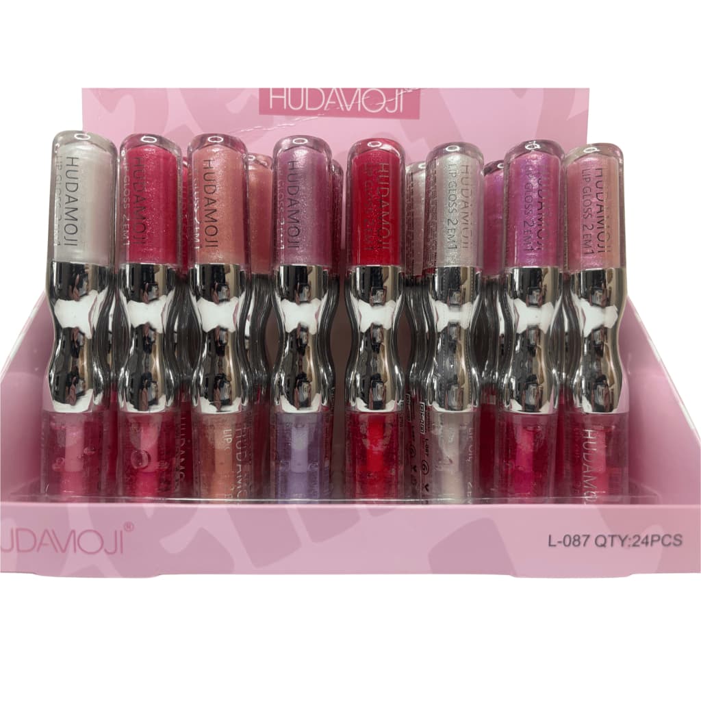 Gloss Labial 2 em 1 Hudamoji  Longa Duração - Duo Lip Gloss Cores Incríveis