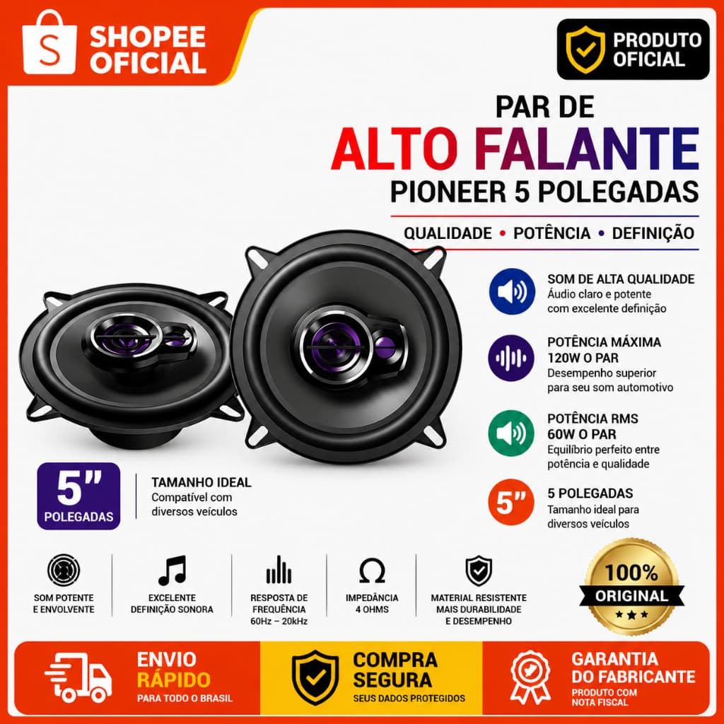 Par Alto Falante Pioneer 5 Polegadas Ts-1360BR