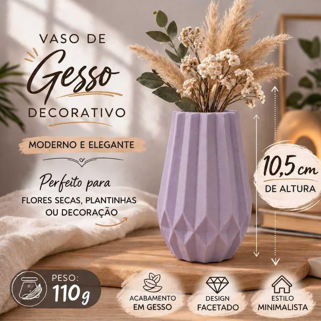 Vaso Decorativo Colorido 10,5cm – Gesso Moderno | azul rosa verde cinza branco roxo sala quarto
