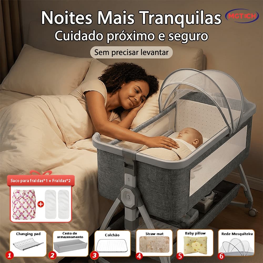 Berço Balanço Portátil Moises Mosqueteiro e Pañales Ecológicos Infantil Berço Que Se Conecta à Cama