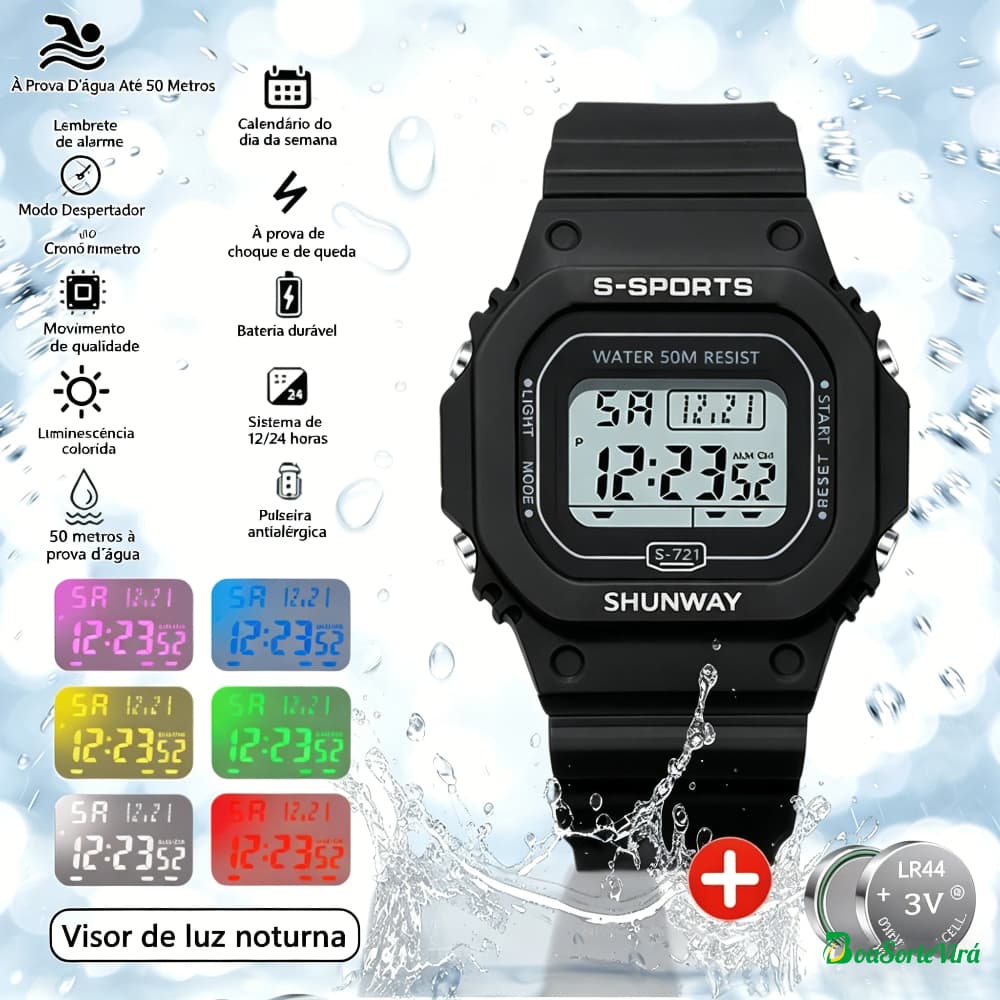 Relógio A Prova Masculino Dágua Esportivo Smartwatch Multifuncional Com 6 Cores De Luz