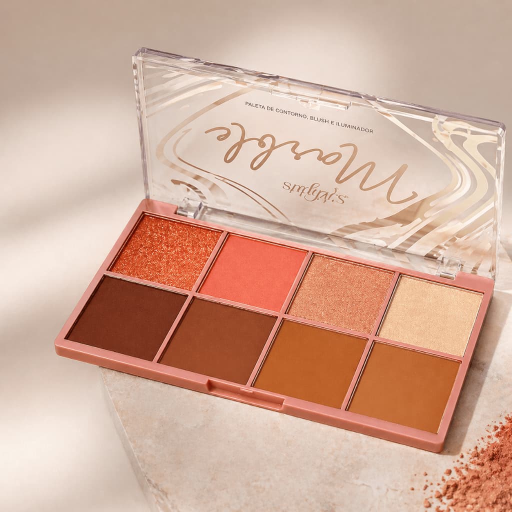 Paleta 3 em 1 Mylife: Contorno, Blush e Iluminador Marble - Maquiagem Facial Profissional Alta Pigmentação
