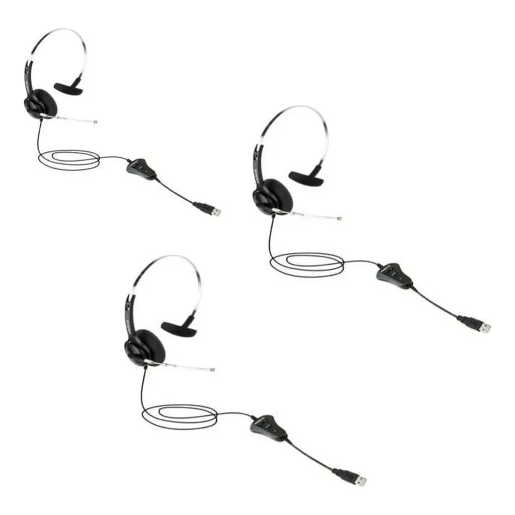 3. Kit 3 Headset USB Intelbras THS 40 Monoaural VOIP USB Controle Volume Plug Play Para Call Center