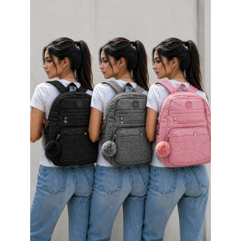 Mochila Feminina Casual com Pompom Alça Ajustável Resistente Dia a Dia Faculdade Trabalho
