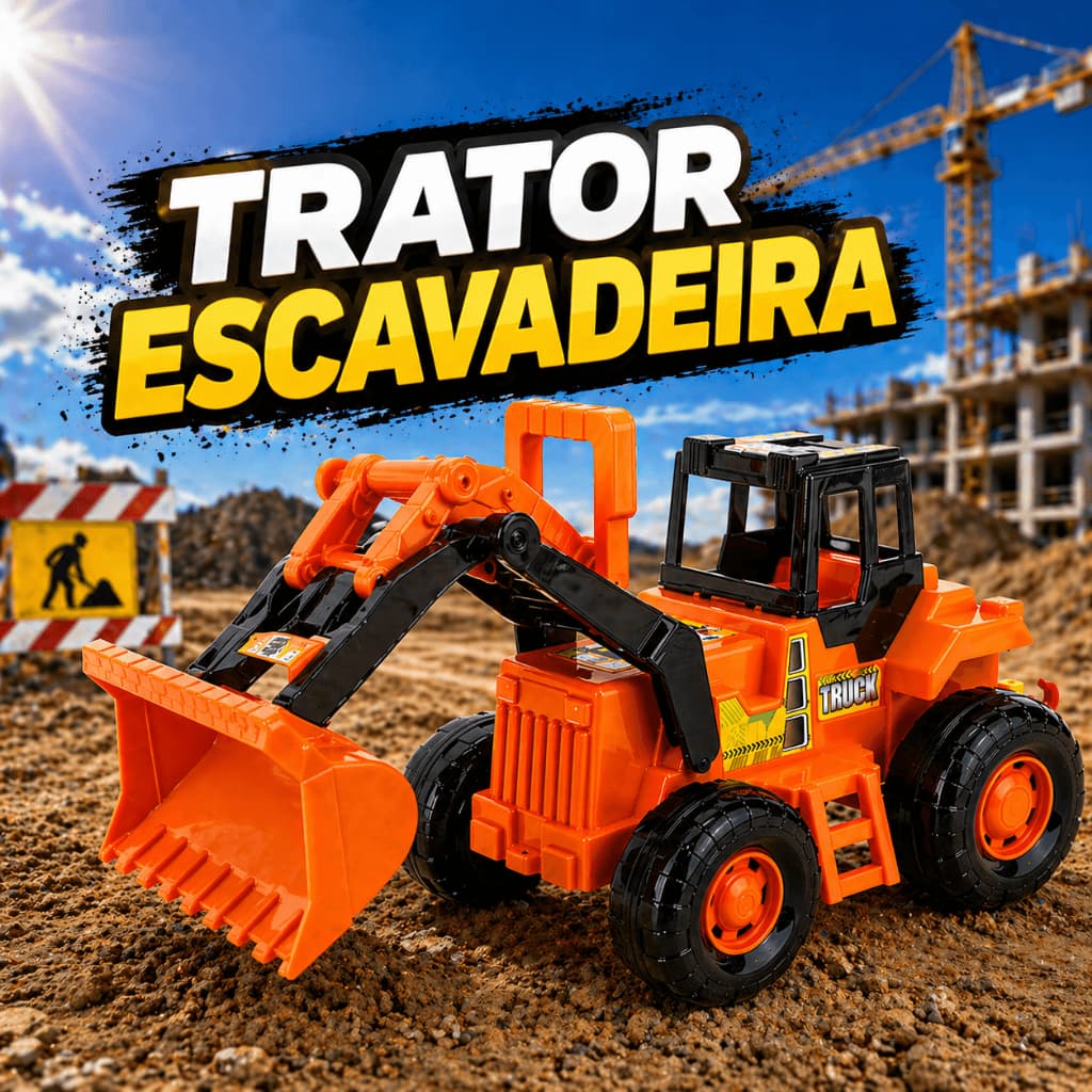 Trator Truck Escavadeira Grande Com Pá Articulado Brinquedo Infantil Crinaça