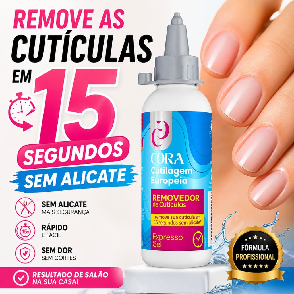 Removedor de Cutículas em Gel 15s Sem Alicate Cutilagem Europeia Profissional 100ml Cora