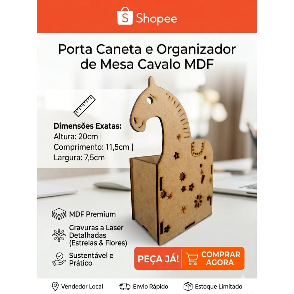 🐴✨ Porta Caneta Infantil Cavalo em MDF – Organização com Diversão! ✨🐴