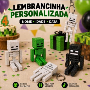 Kit Lembrancinhas Personalizadas para Festa – Chaveiro Articulado Temático com Nome, Idade e Data