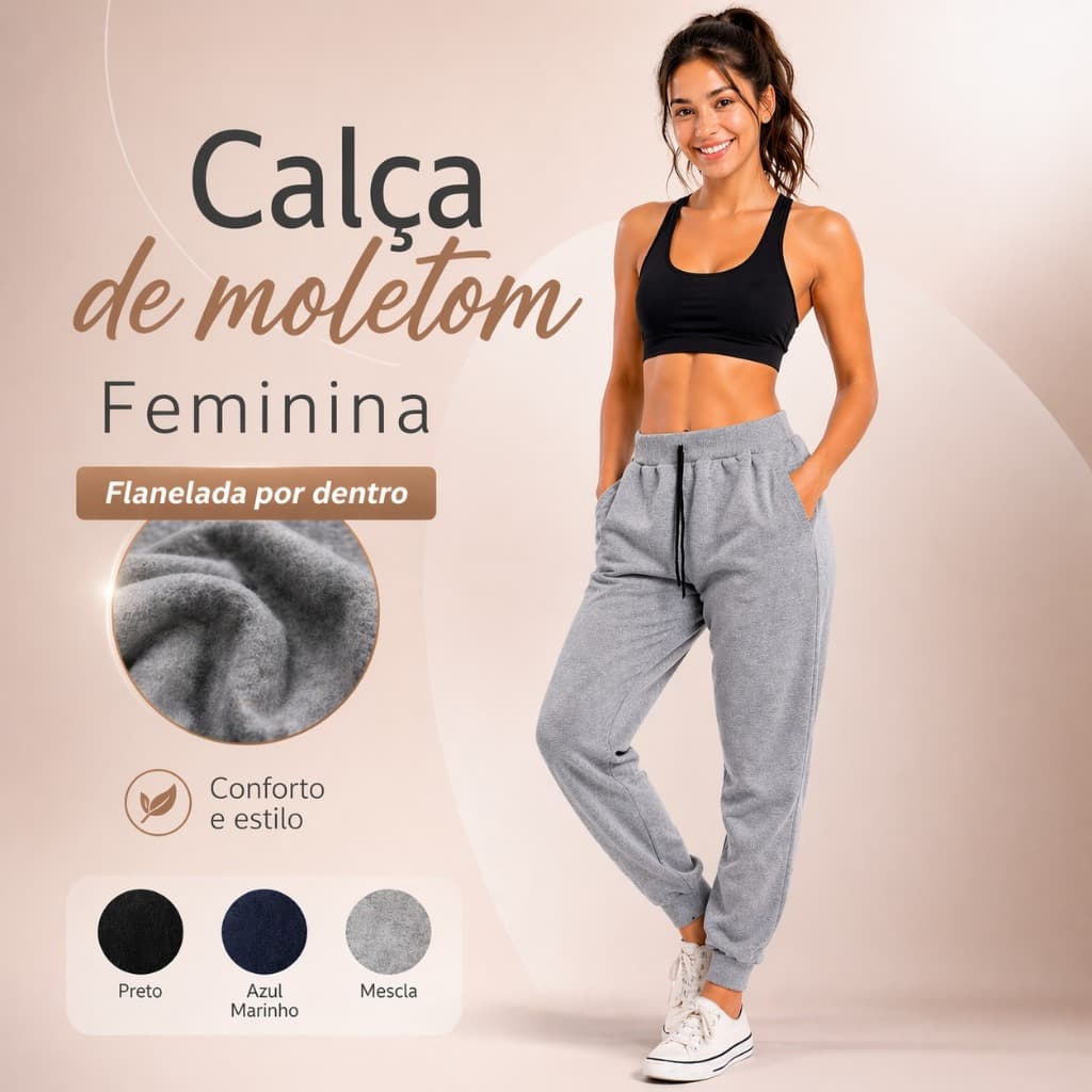 Calça moletom Peluciada Premium Feminina Lisa Básica Jogger Grossa Conforto Estilo Slim Flanelada Inverno Envio Rapido.