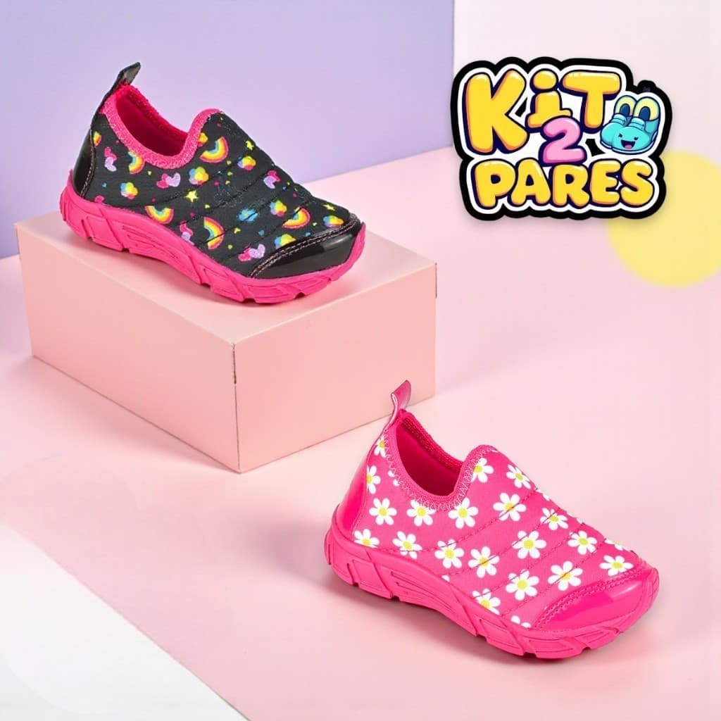 Kit 2 pares Tênis slip on Infantil Feminino Menina Escolar promoção 20 ao 34