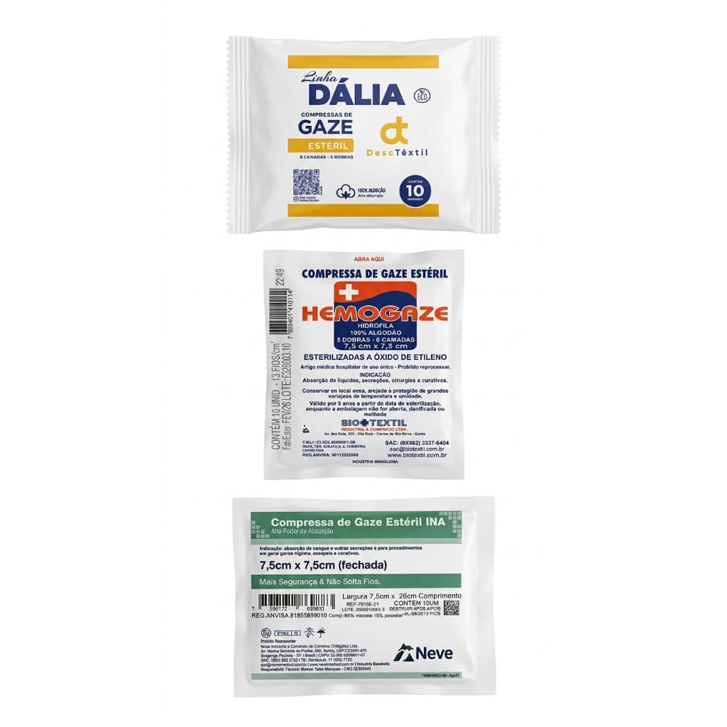 Kit Compressa de Gaze Esteril Várias Unidades 13 Fios 7,5x7,5cm Promoção De Atacado