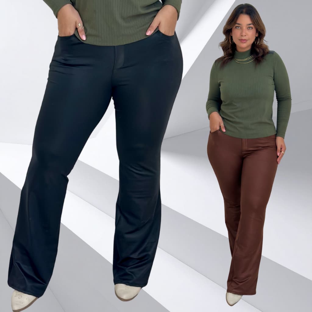 Calça Plus Size Disco Cirrê Encorpada Legging Cintura Alta Com Bolsos