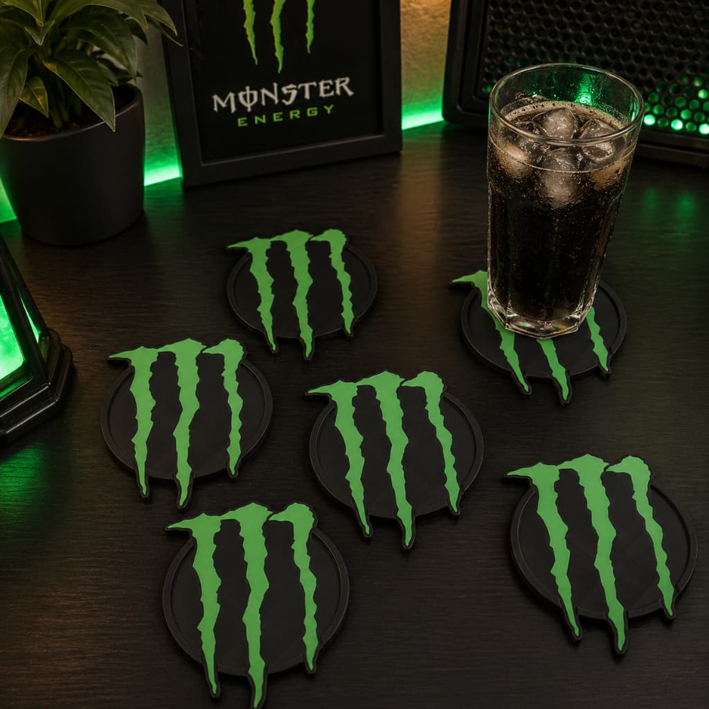 Kit 5 Porta Copos Estilo Monster Descanso de Copo Lata Monster Energy Original Preto