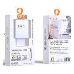 Carregador Rápido Kaidi KD-109C/556C 12W c/ Cabo Tipo-C + 2 USB