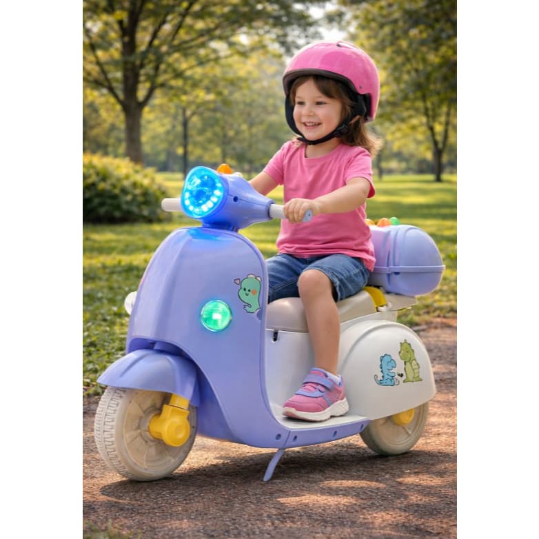 Moto Elétrica Infantil Baby Dino Recarregável Com Luzes Led Áudio Player