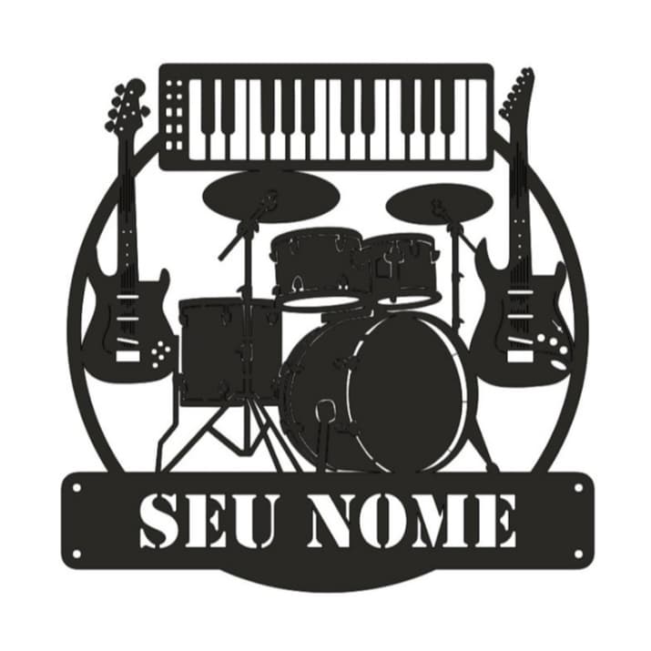 Quadro Banda Musical Bateria Guitarra Baixo Teclado Com Nome Personalizado MDF 3mm Vazado