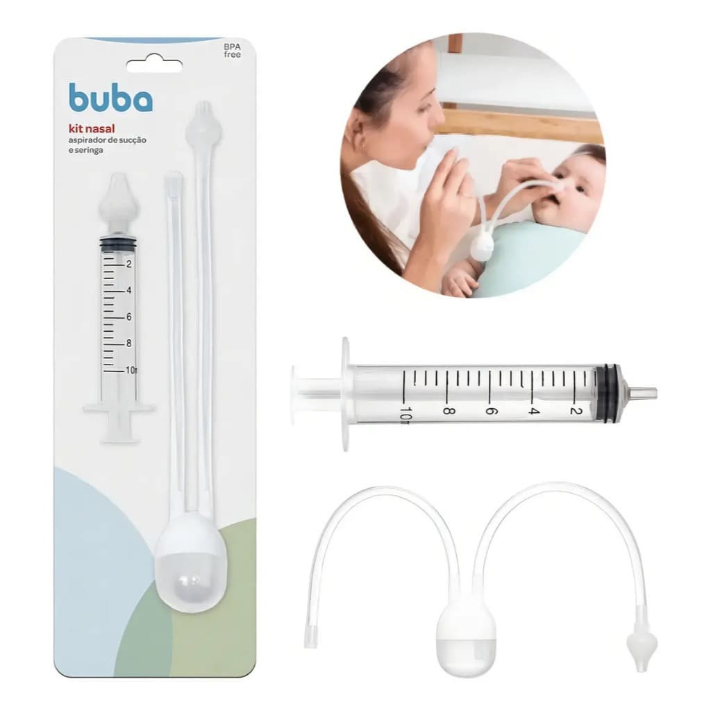 Kit Aspirador Nasal Bebê + Seringa De Lavagem Nasal - Buba
