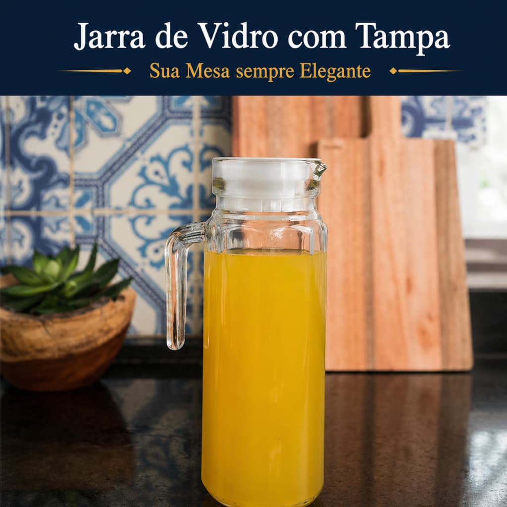 Jarra de Vidro 1L com Tampa para Geladeira, Bico Antirrespingo, Jarra para Suco, Água Chá 1 Litro