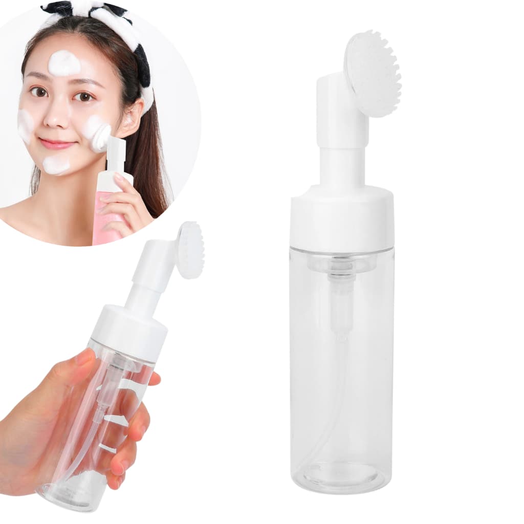 Frasco Espumador Facial Pump 180ml Com Escova de Silicone Espuma Limpeza de Pele Skincare