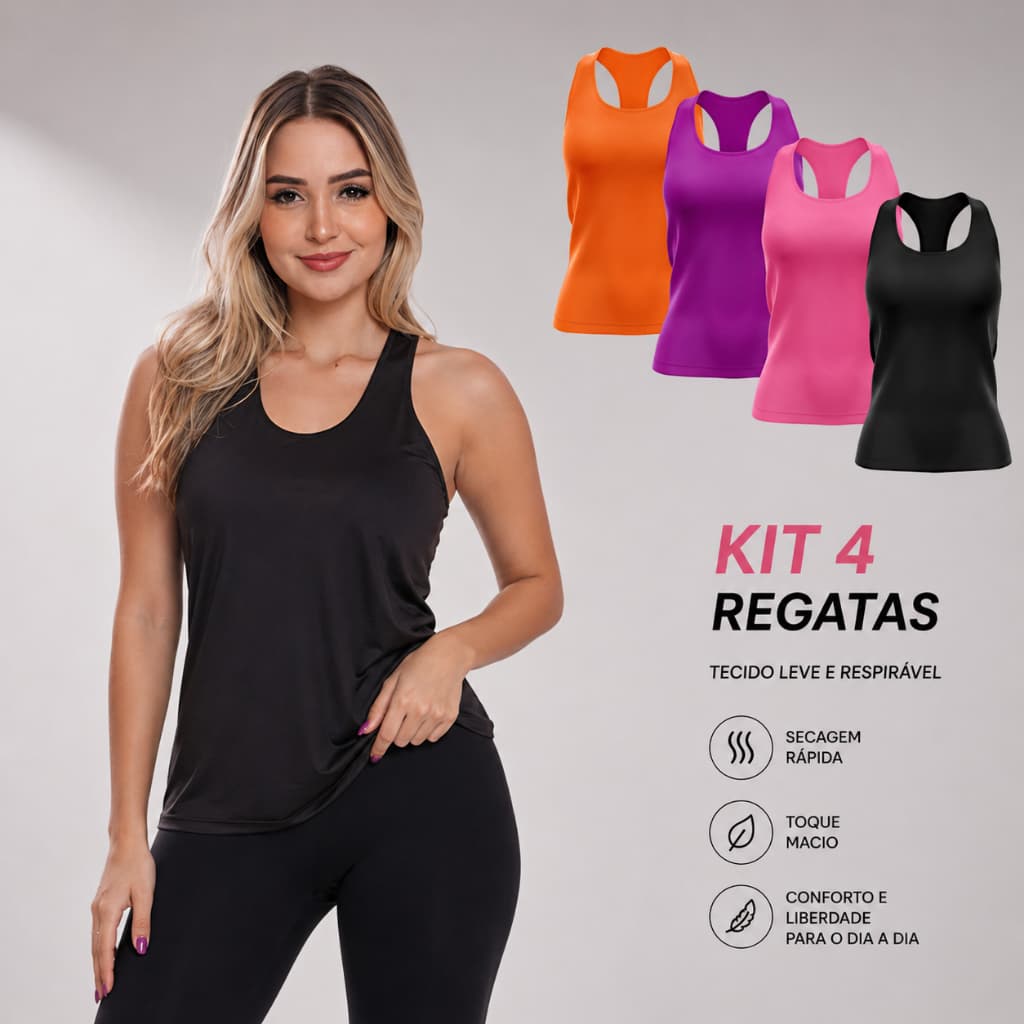 Kit 4 Regatas Nadador Feminina Dry Fit Proteção Solar Para Esportes Treino Academia Crossfit Camiseta Regata Lisa