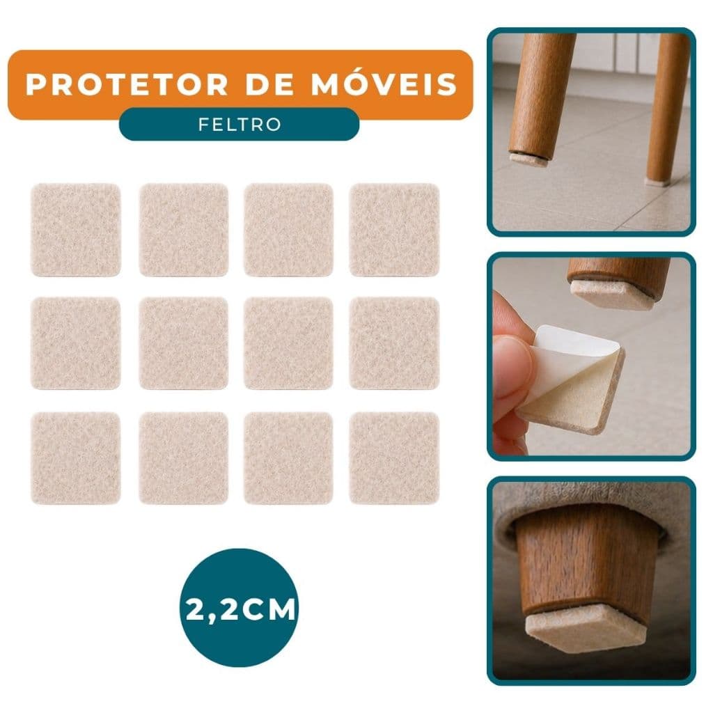 Protetor De Móveis Pé Feltro Kit Adesivo Quadrado Mesa Cadeira Sofá Armário Anti Ruído