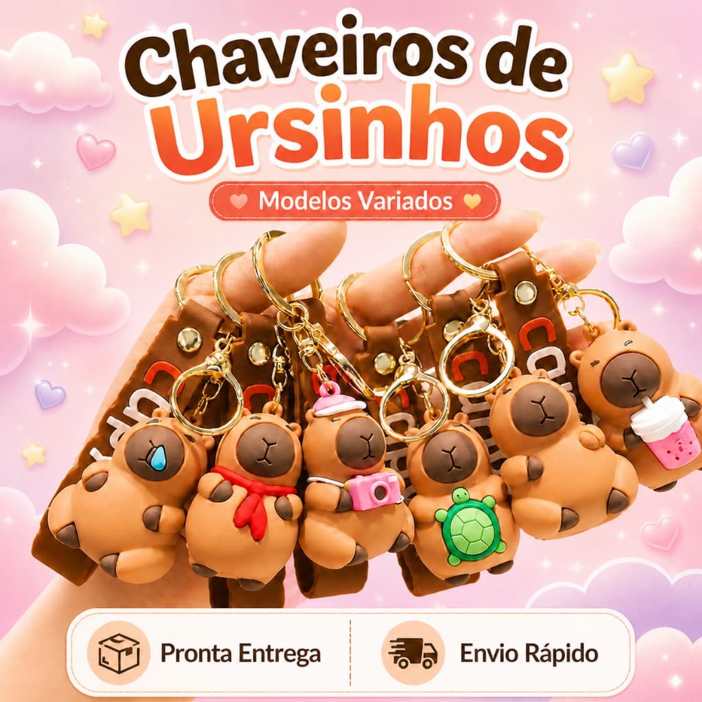 Chaveiro Capivara Fofo em Silicone Macio – Acessório para Mochila, Bolsa e Chaves