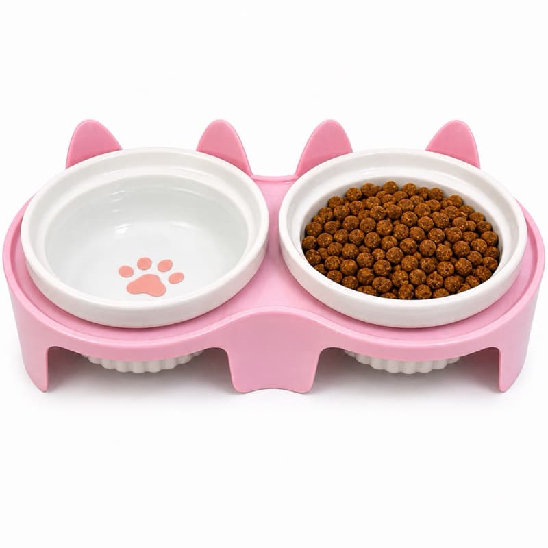 Comedouro Bebedouro duplo elevado tigela ceramica Orelinhas Caes Gatos Pets